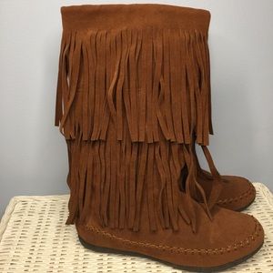 Rampage Capello Brown Moccasin Boots Fringe Size 8